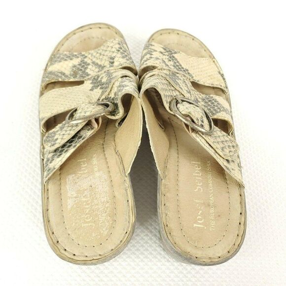Josef Seibel Snake Print Slides Sandals Leather Size 37 Beige - Picture 4 of 6